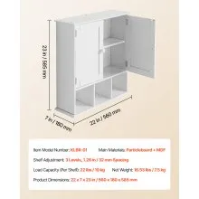 VEVOR Bathroom Wall Cabinet Over Toilet Medicine Cabinet 2 Doors Shelves White