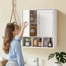 VEVOR Bathroom Wall Cabinet Over Toilet Medicine Cabinet 2 Doors Shelves White