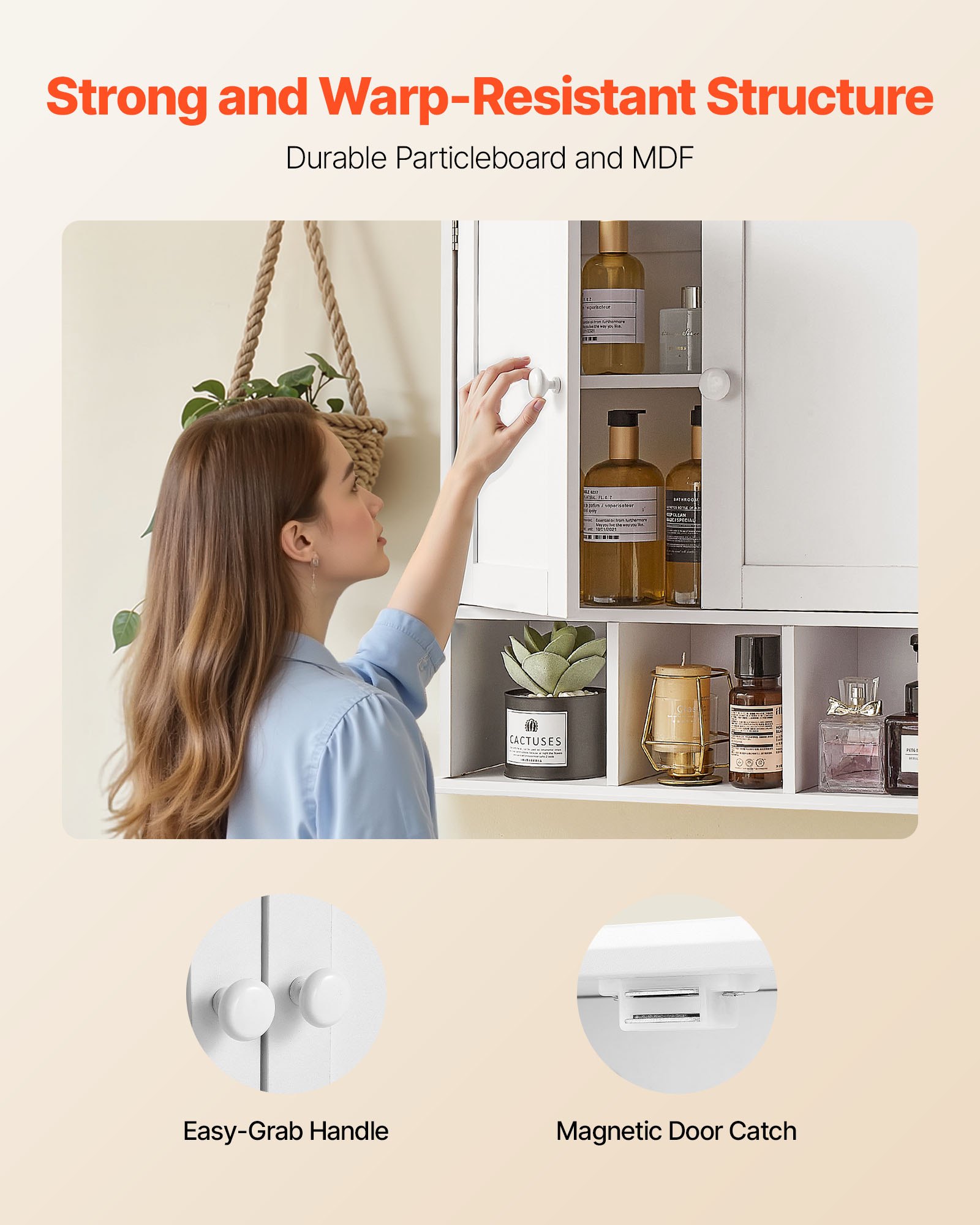 VEVOR Bathroom Wall Cabinet, 2 Doors & Adjustable Shelf, Over the Toilet Storage Medicine Cabinet Wall Mounted, Hanging Organizer with Shelves & Open Partition for Laundry Room Kitchen Restroom, White