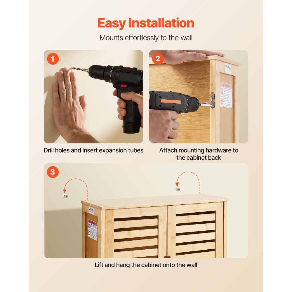 VEVOR Bathroom Wall Cabinet, 2 Doors and Adjustable Shelf, Over the Toilet Storage Medicine Cabinet Wall Mounted, Hanging Organizer with Shelves and Open Partition for Laundry Room Kitchen Restroom