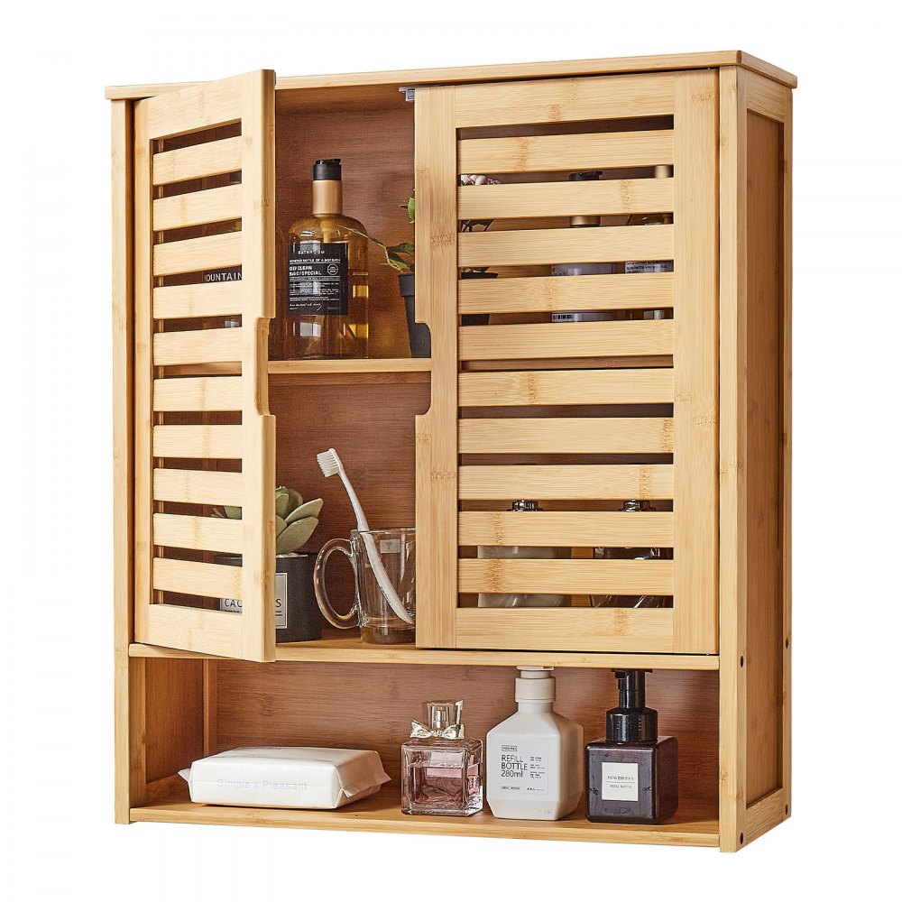 VEVOR Bathroom Wall Cabinet, 2 Doors and Adjustable Shelf, Over the Toilet Storage Medicine Cabinet Wall Mounted, Hanging Organizer with Shelves and Open Partition for Laundry Room Kitchen Restroom