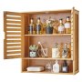 VEVOR Bathroom Wall Cabinet, 2 Doors and Adjustable Shelf, Over the Toilet Storage Medicine Cabinet Wall Mounted, Hanging Organizer with Shelves and Open Partition for Laundry Room Kitchen Restroom