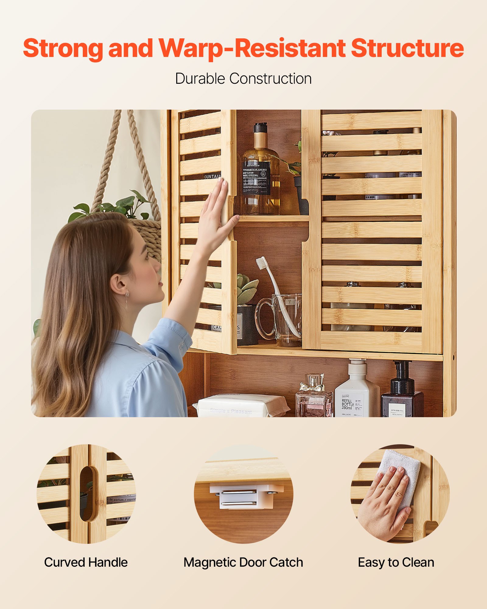 VEVOR Bathroom Wall Cabinet, 2 Doors and Adjustable Shelf, Over the Toilet Storage Medicine Cabinet Wall Mounted, Hanging Organizer with Shelves and Open Partition for Laundry Room Kitchen Restroom