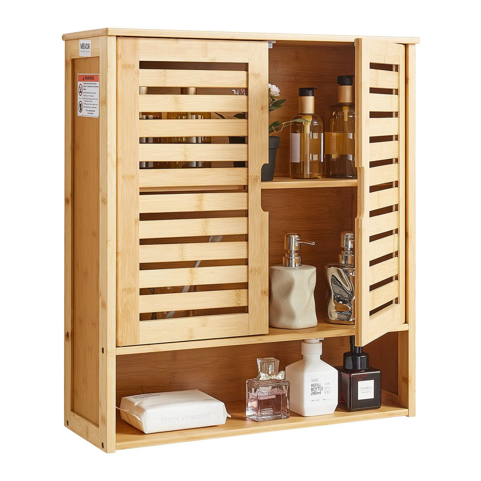 VEVOR Bathroom Wall Cabinet, 2 Doors and Adjustable Shelf, Over the Toilet Storage Medicine Cabinet Wall Mounted, Hanging Organizer with Shelves and Open Partition for Laundry Room Kitchen Restroom