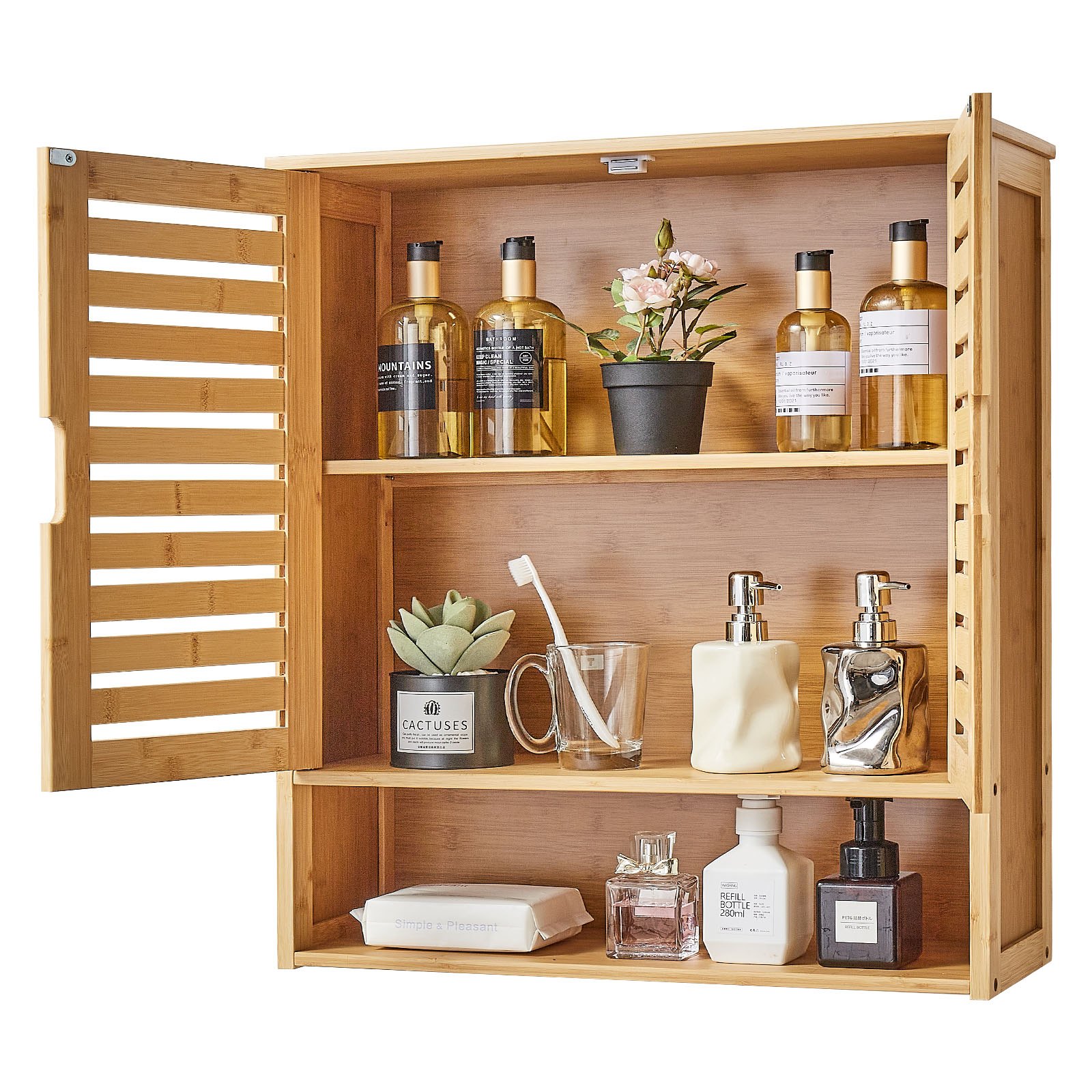 VEVOR Bathroom Wall Cabinet, 2 Doors and Adjustable Shelf, Over the Toilet Storage Medicine Cabinet Wall Mounted, Hanging Organizer with Shelves and Open Partition for Laundry Room Kitchen Restroom