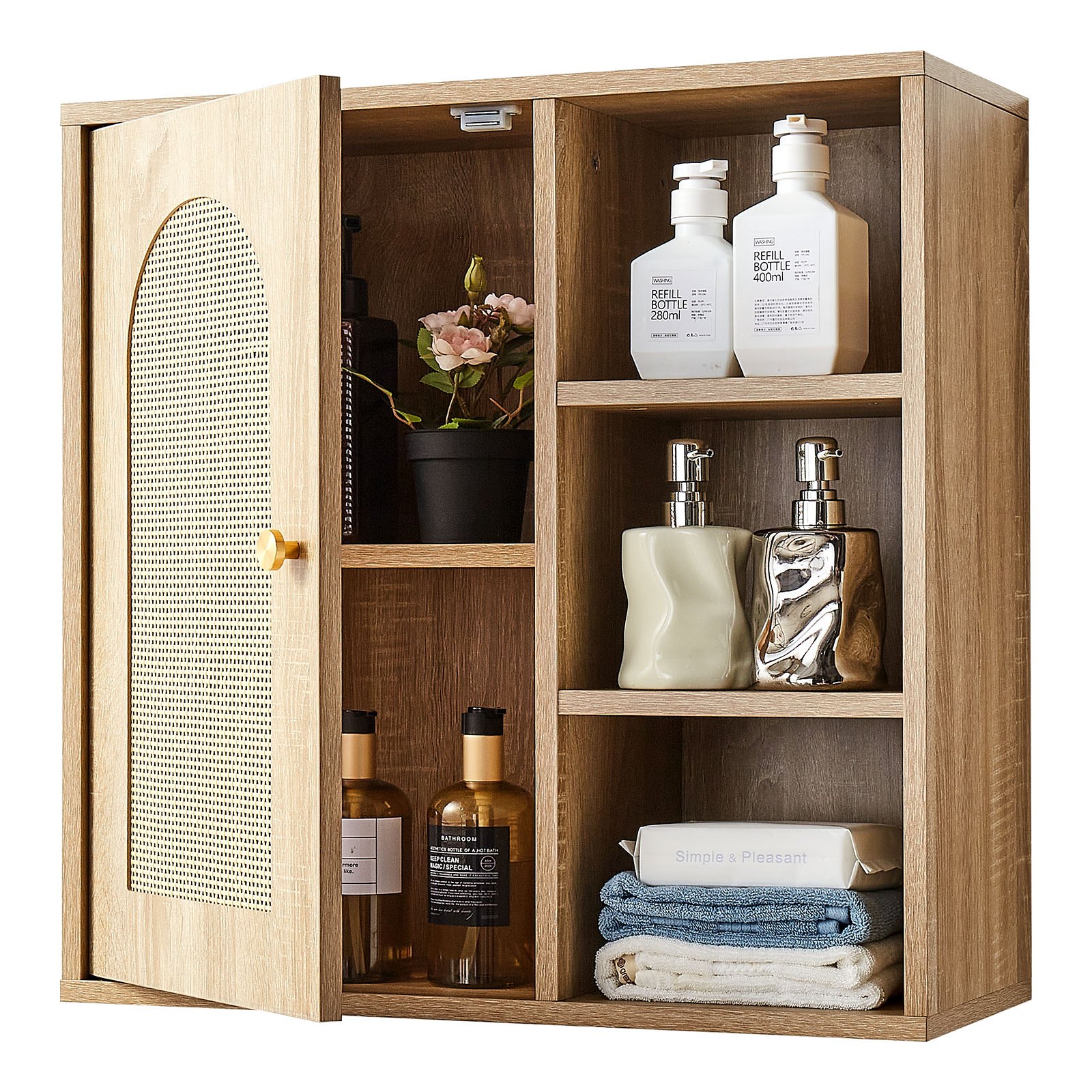 VEVOR Bathroom Wall Cabinet, Door and Adjustable Shelf with 5 Height Levels, Over the Toilet Storage Medicine Cabinet Wall Mounted, Hanging Organizer with Shelves for Laundry Room Kitchen Restroom