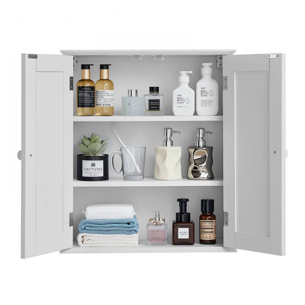 VEVOR Bathroom Wall Cabinet, 2 Doors and Adjustable Shelf, Over the Toilet Storage Medicine Cabinet Wall Mounted, Space Saving Hanging Organizer with Shelves for Laundry Room Kitchen Restroom, White