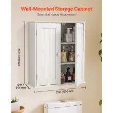 VEVOR Bathroom Wall Cabinet, 2 Doors and Adjustable Shelf, Over the Toilet Storage Medicine Cabinet Wall Mounted, Space Saving Hanging Organizer with Shelves for Laundry Room Kitchen Restroom, White