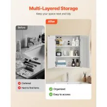VEVOR Bathroom Wall Cabinet, 2 Doors and Adjustable Shelf, Over the Toilet Storage Medicine Cabinet Wall Mounted, Space Saving Hanging Organizer with Shelves for Laundry Room Kitchen Restroom, White