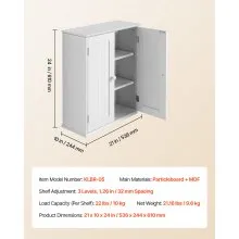 VEVOR Bathroom Wall Cabinet, 2 Doors and Adjustable Shelf, Over the Toilet Storage Medicine Cabinet Wall Mounted, Space Saving Hanging Organizer with Shelves for Laundry Room Kitchen Restroom, White