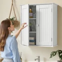 VEVOR Bathroom Wall Cabinet, 2 Doors and Adjustable Shelf, Over the Toilet Storage Medicine Cabinet Wall Mounted, Space Saving Hanging Organizer with Shelves for Laundry Room Kitchen Restroom, White