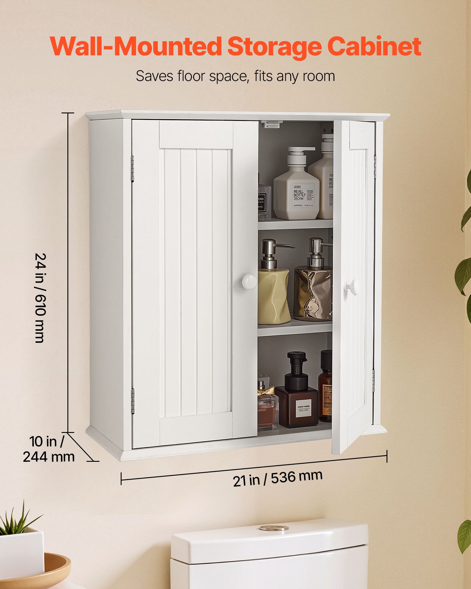 VEVOR Bathroom Wall Cabinet, 2 Doors and Adjustable Shelf, Over the Toilet Storage Medicine Cabinet Wall Mounted, Space Saving Hanging Organizer with Shelves for Laundry Room Kitchen Restroom, White