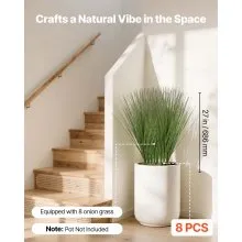 VEVOR Artificial Grass Plant, 27 inch Faux Onion Grass Fake Greenery Shrubs Plant, Premium PVC for Indoor Outdoor House Home Garden Office Room Décor, Housewarming, 8 Pack Green