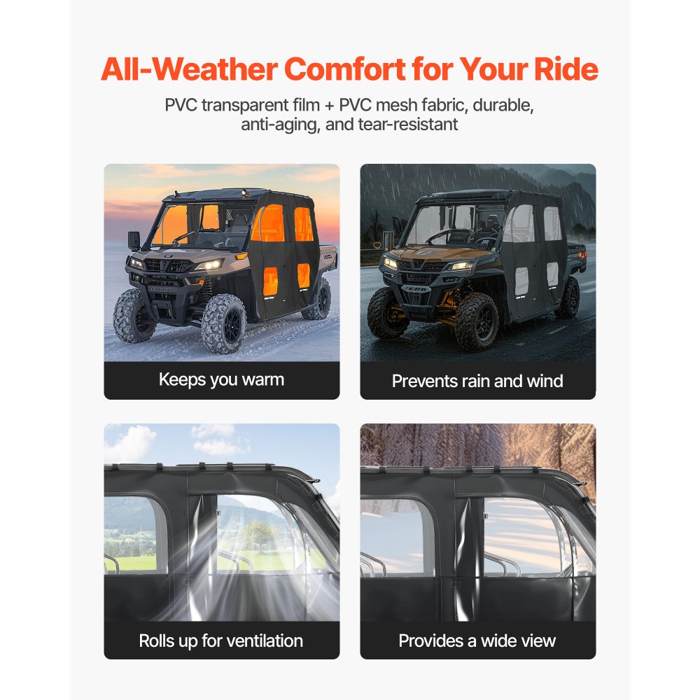 VEVOR Cab Enclosure Upper Doors, Compatible with CFMOTO Uforce 1000 XL 2022-2024, Soft Upper Doors, Windproof Waterproof Upgraded Zipper UTV Soft Side Window Kit, Fit with Side Mirrors and Windshields