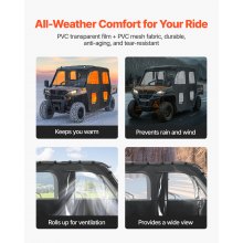UTV Cab Enclosure Upper Doors Set Zipper for CFMOTO Uforce 1000 XL 2022-2024