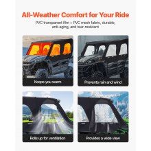 UTV Cab Enclosure Upper Doors Set Zipper Enclosure for Kawasaki Teryx4 2012-2022