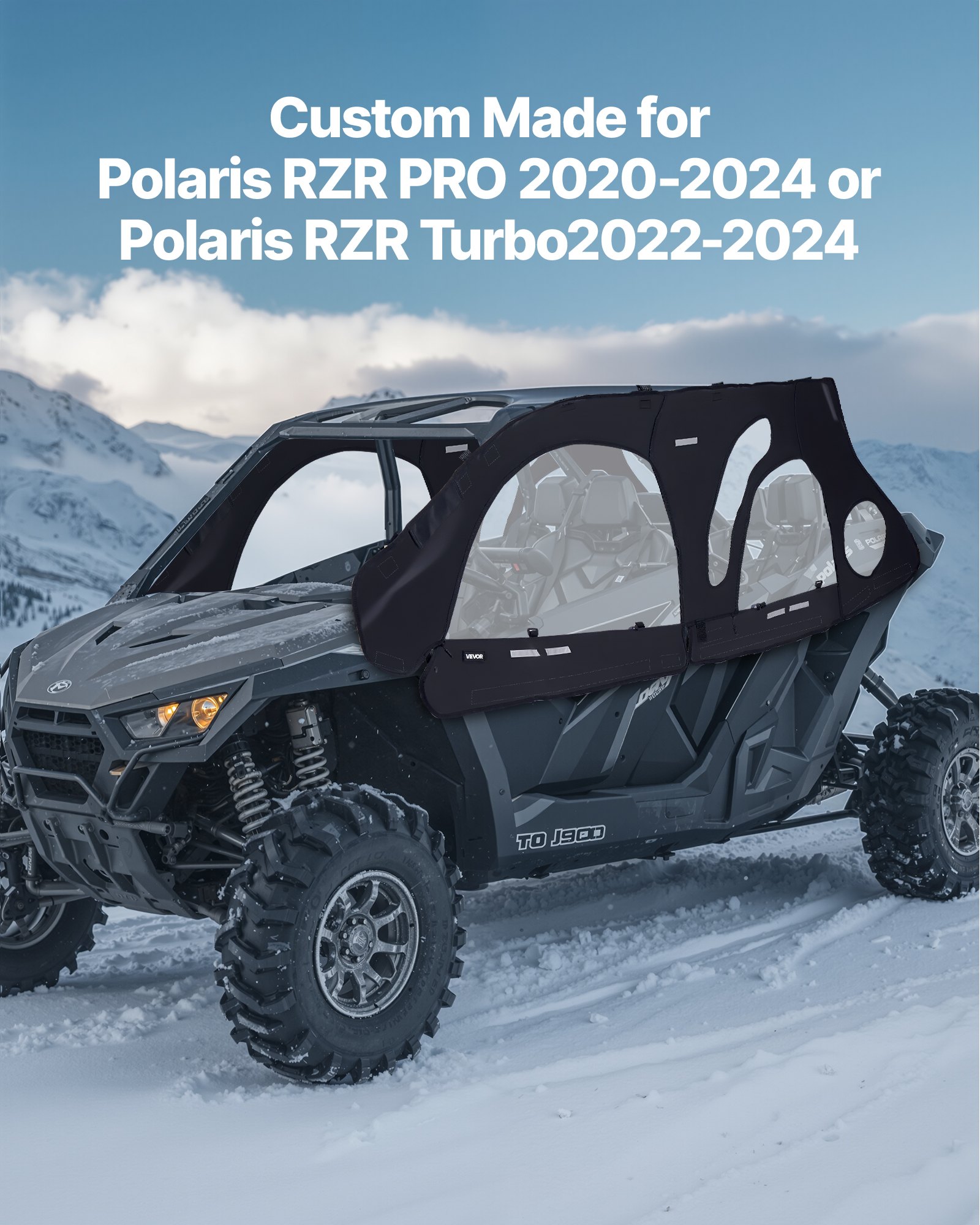 VEVOR Cab Enclosure Upper Doors, Compatible with Polaris RZR PRO 2020-2024/Polaris RZR Turbo2022-2024, Soft Upper Doors, Upgraded Zipper UTV Soft Side Window Kit, Fit with Side Mirrors and Windshields