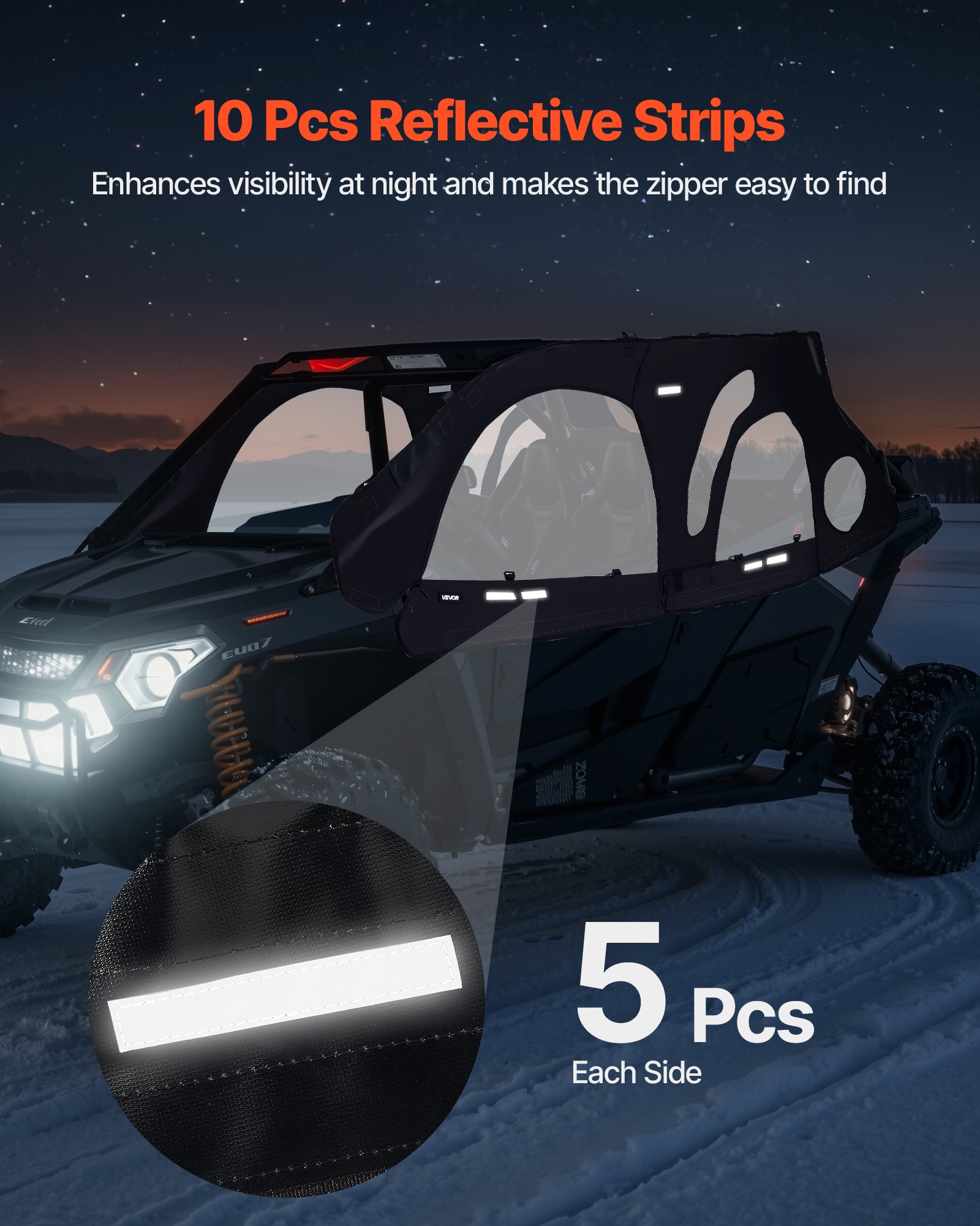 VEVOR Cab Enclosure Upper Doors, Compatible with Polaris RZR PRO 2020-2024/Polaris RZR Turbo2022-2024, Soft Upper Doors, Upgraded Zipper UTV Soft Side Window Kit, Fit with Side Mirrors and Windshields