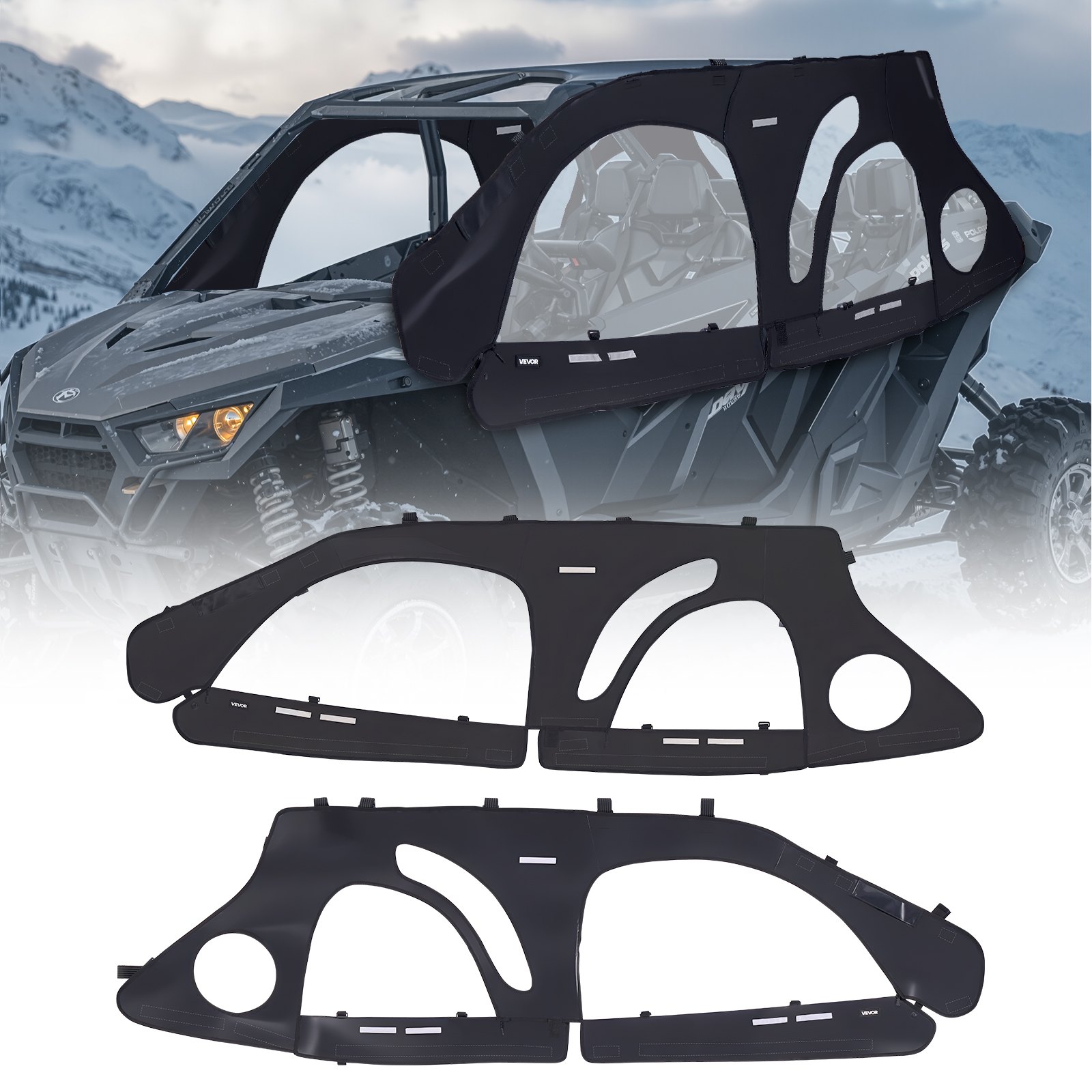 VEVOR Cab Enclosure Upper Doors, Compatible with Polaris RZR PRO 2020-2024/Polaris RZR Turbo2022-2024, Soft Upper Doors, Upgraded Zipper UTV Soft Side Window Kit, Fit with Side Mirrors and Windshields