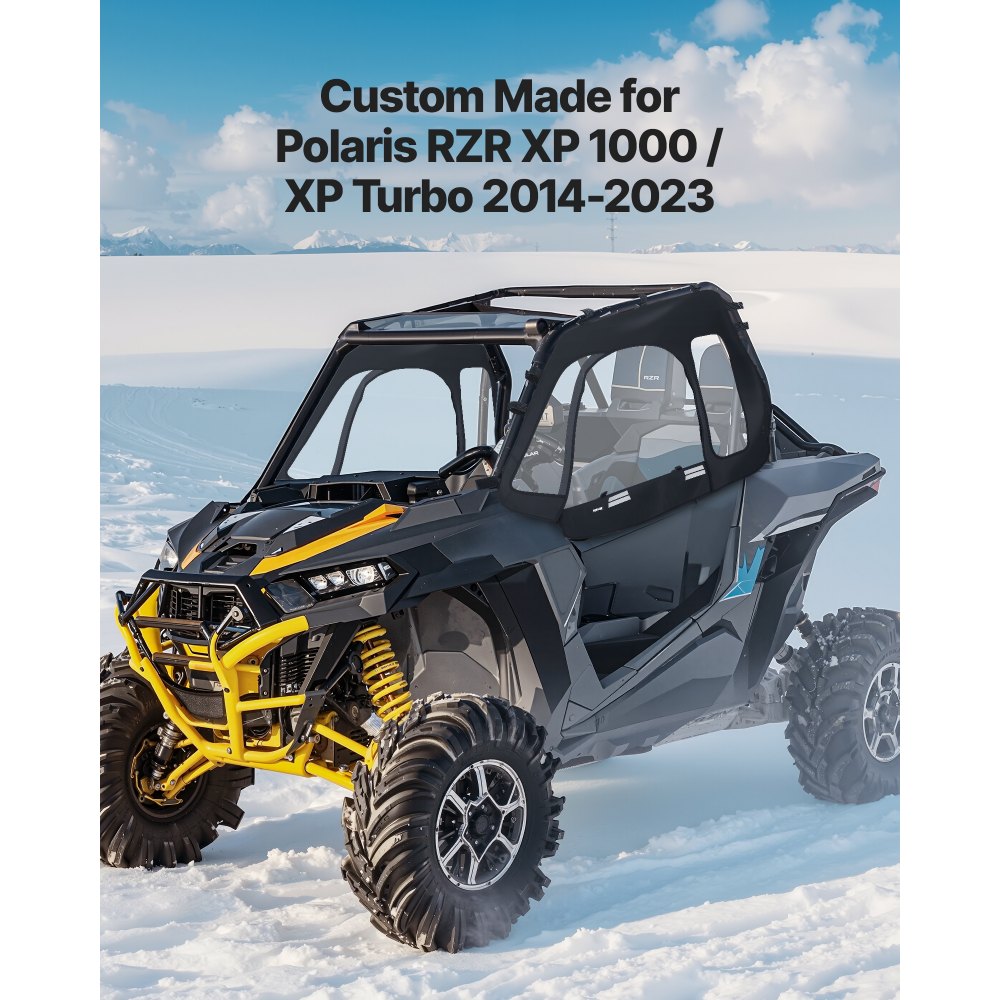 VEVOR Cab Enclosure Upper Doors, Compatible with Polaris RZR XP 1000/XP Turbo 2014-2023, Soft Upper Doors, Windproof Upgraded Zipper UTV Soft Side Window Kit, Work with Side Mirrors and Windshields