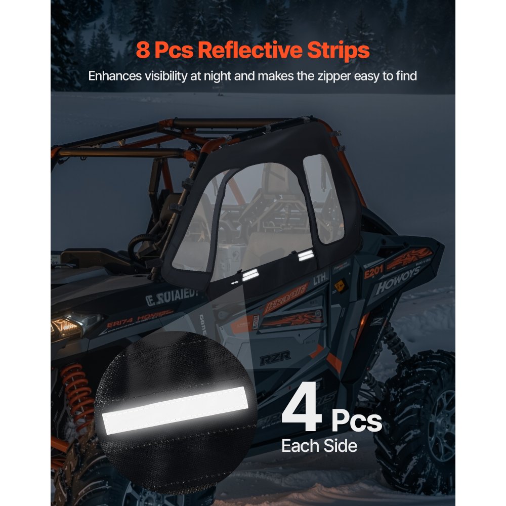 VEVOR Cab Enclosure Upper Doors, Compatible with Polaris RZR XP 1000/XP Turbo 2014-2023, Soft Upper Doors, Windproof Upgraded Zipper UTV Soft Side Window Kit, Work with Side Mirrors and Windshields