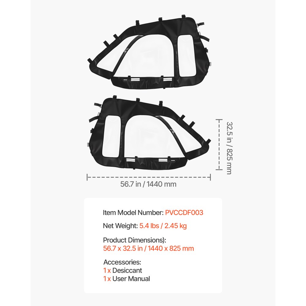 VEVOR Cab Enclosure Upper Doors, Compatible with Polaris RZR XP 1000/XP Turbo 2014-2023, Soft Upper Doors, Windproof Upgraded Zipper UTV Soft Side Window Kit, Work with Side Mirrors and Windshields
