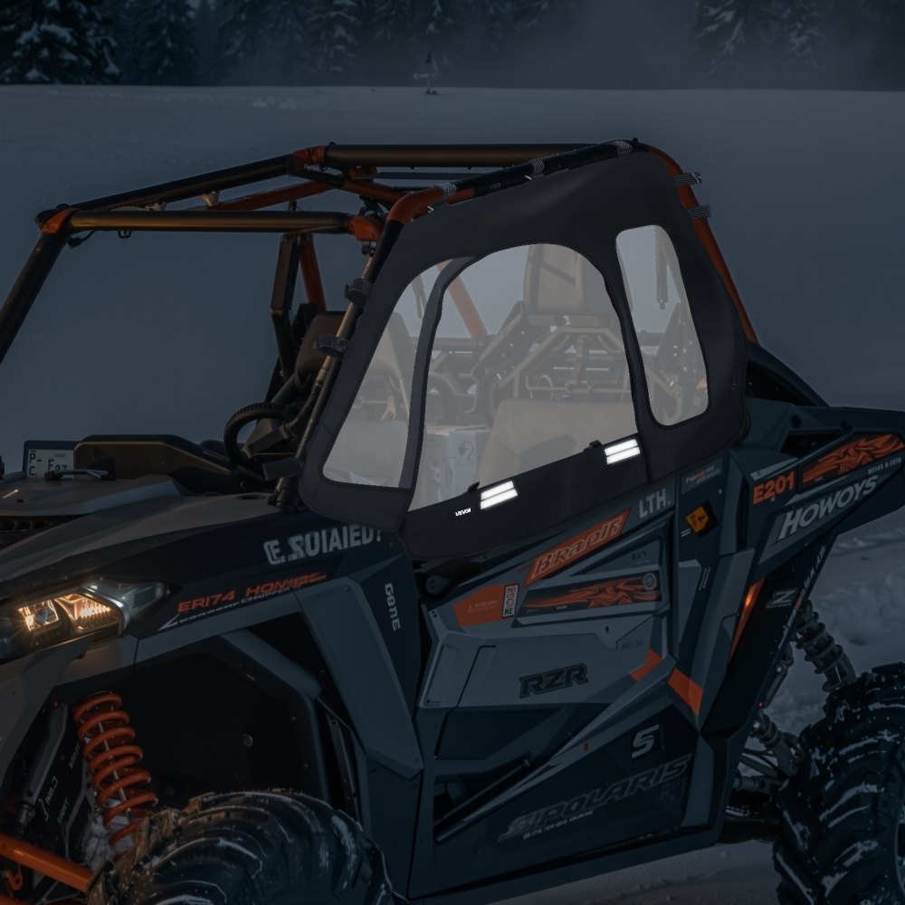 VEVOR Cab Enclosure Upper Doors, Compatible with Polaris RZR XP 1000/XP Turbo 2014-2023, Soft Upper Doors, Windproof Upgraded Zipper UTV Soft Side Window Kit, Work with Side Mirrors and Windshields
