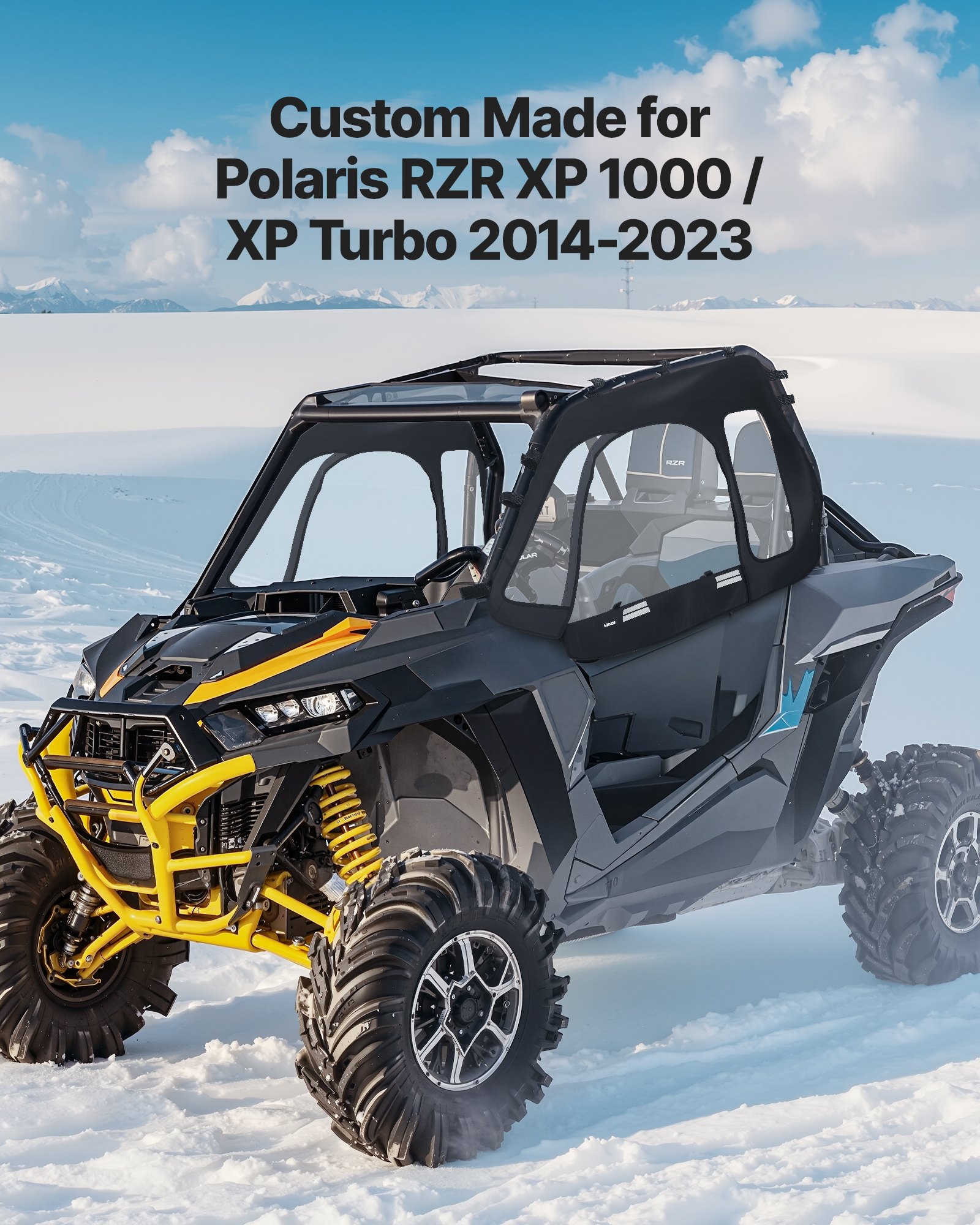 VEVOR Cab Enclosure Upper Doors, Compatible with Polaris RZR XP 1000/XP Turbo 2014-2023, Soft Upper Doors, Windproof Upgraded Zipper UTV Soft Side Window Kit, Work with Side Mirrors and Windshields