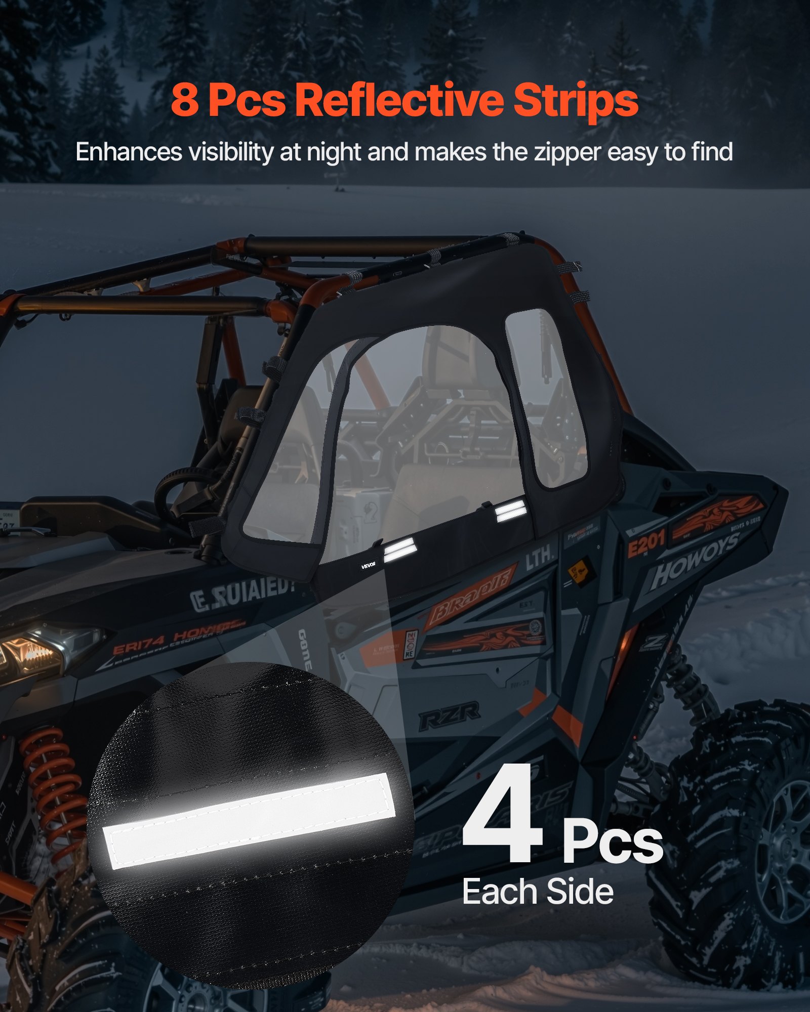 VEVOR Cab Enclosure Upper Doors, Compatible with Polaris RZR XP 1000/XP Turbo 2014-2023, Soft Upper Doors, Windproof Upgraded Zipper UTV Soft Side Window Kit, Work with Side Mirrors and Windshields