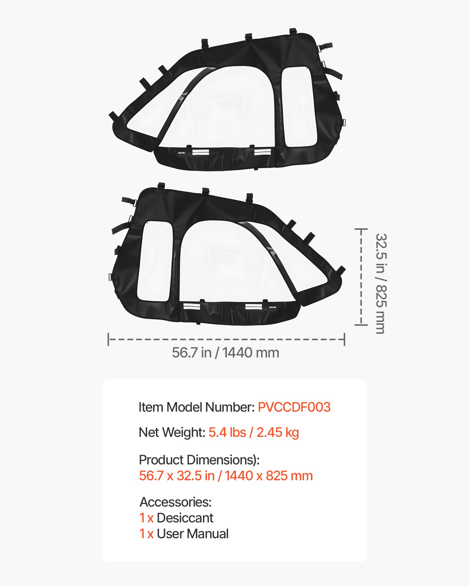 VEVOR Cab Enclosure Upper Doors, Compatible with Polaris RZR XP 1000/XP Turbo 2014-2023, Soft Upper Doors, Windproof Upgraded Zipper UTV Soft Side Window Kit, Work with Side Mirrors and Windshields