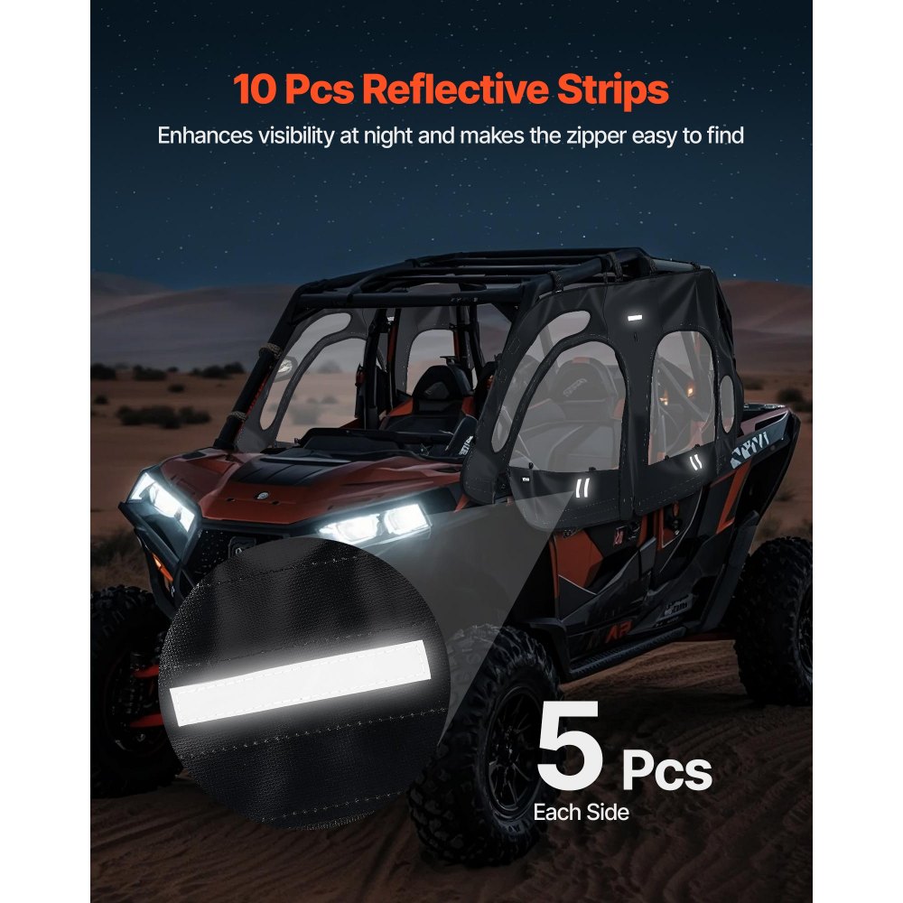 VEVOR Cab Enclosure Upper Doors, Compatible with Polaris RZR XP4 1000/Turbo 2014-2023, Soft Upper Doors, Windproof Upgraded Zipper UTV Soft Side Window Kit, Work with Side Mirrors and Windshields