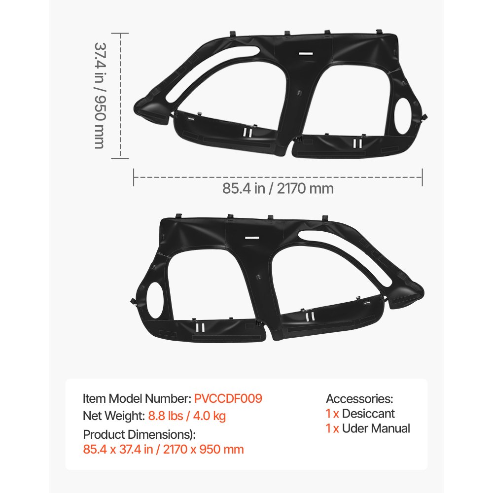 VEVOR Cab Enclosure Upper Doors, Compatible with Polaris RZR XP4 1000/Turbo 2014-2023, Soft Upper Doors, Windproof Upgraded Zipper UTV Soft Side Window Kit, Work with Side Mirrors and Windshields