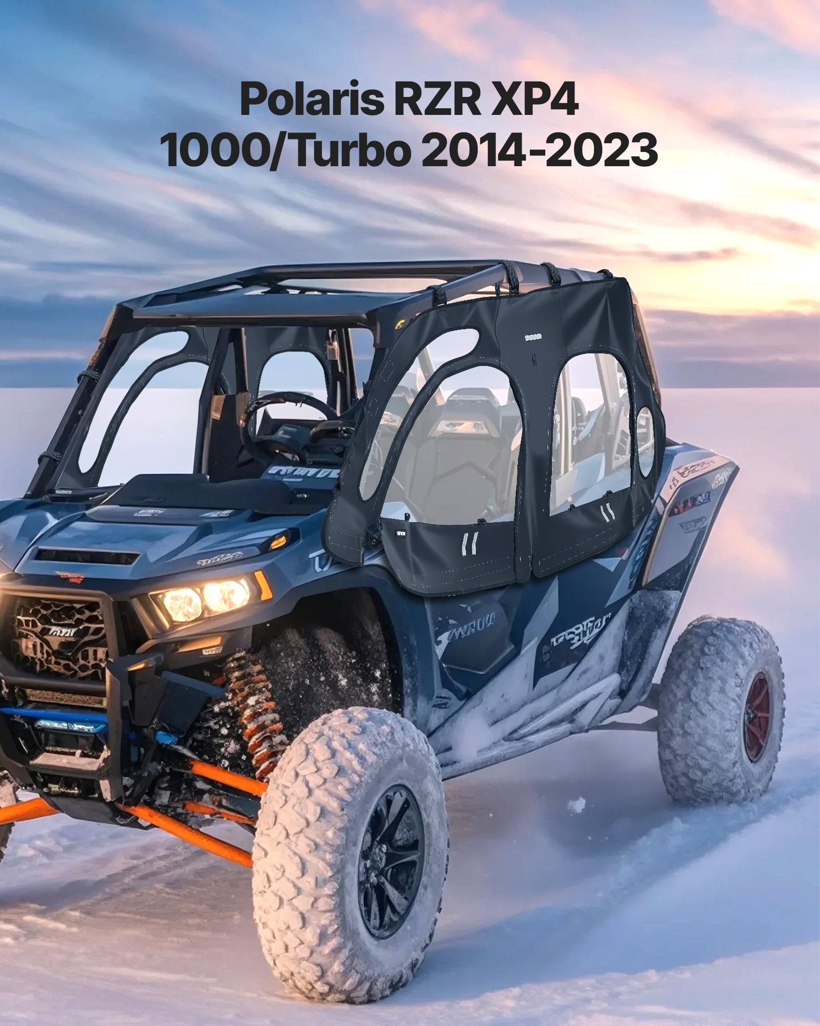 VEVOR Cab Enclosure Upper Doors, Compatible with Polaris RZR XP4 1000/Turbo 2014-2023, Soft Upper Doors, Windproof Upgraded Zipper UTV Soft Side Window Kit, Work with Side Mirrors and Windshields