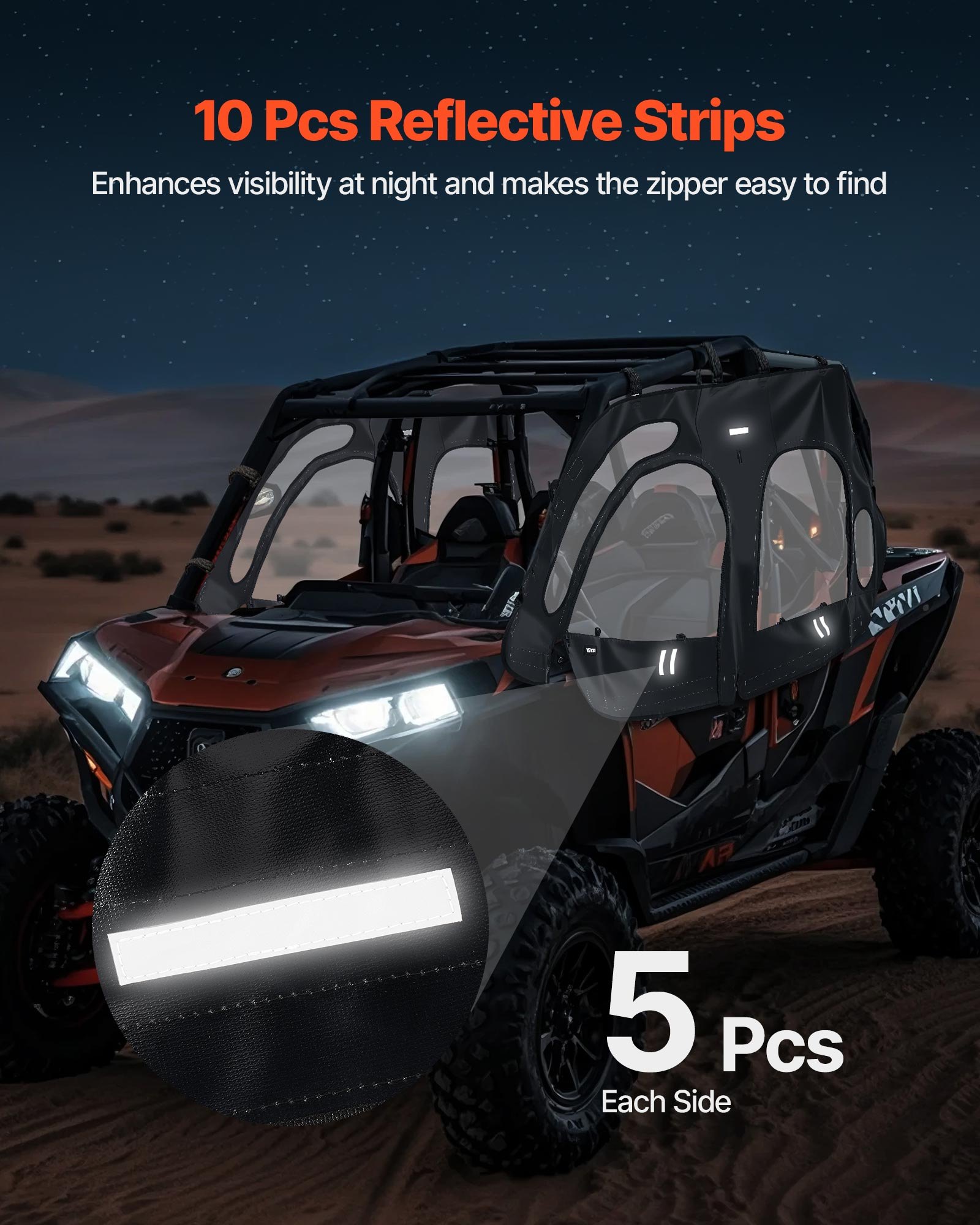 VEVOR Cab Enclosure Upper Doors, Compatible with Polaris RZR XP4 1000/Turbo 2014-2023, Soft Upper Doors, Windproof Upgraded Zipper UTV Soft Side Window Kit, Work with Side Mirrors and Windshields