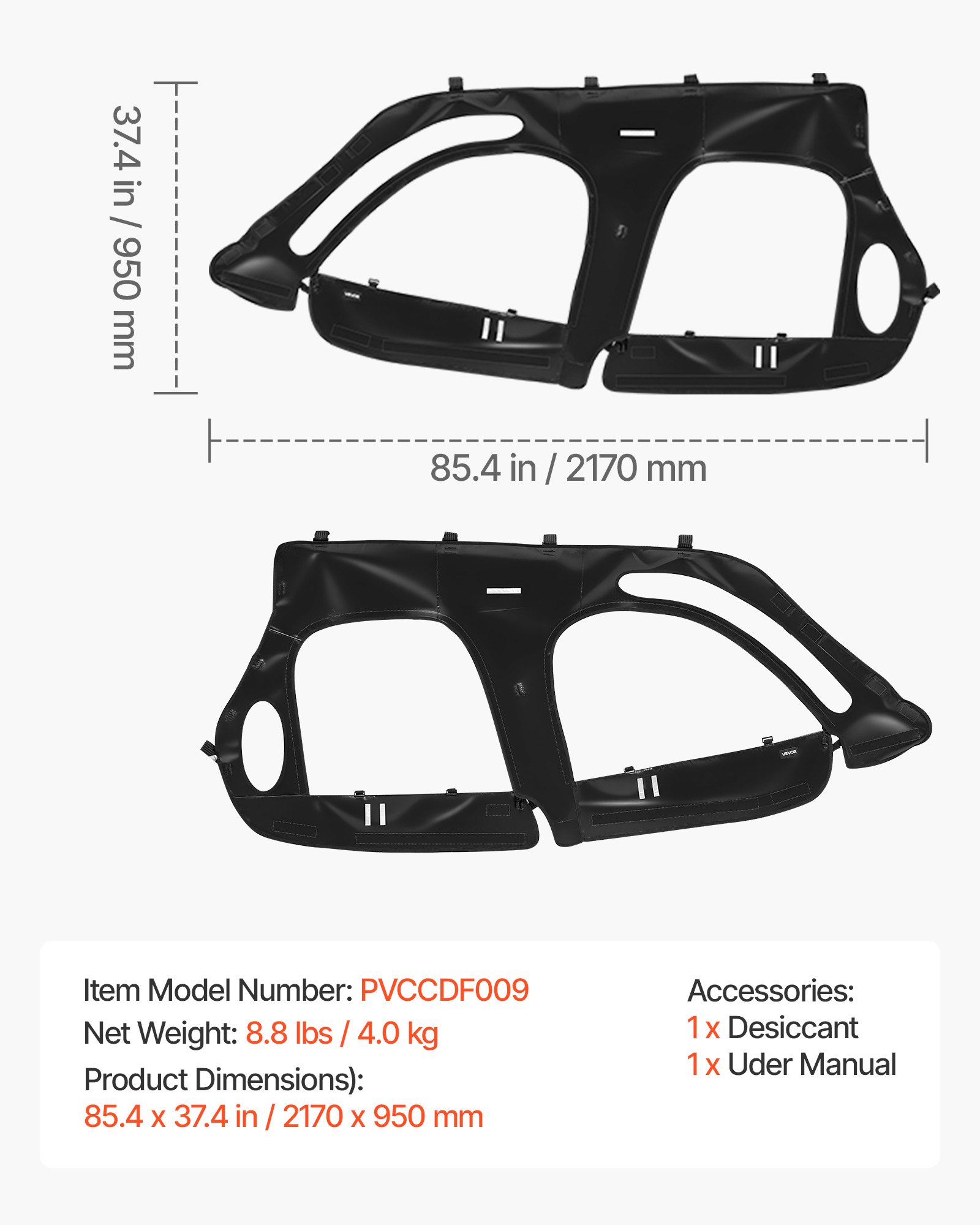 VEVOR Cab Enclosure Upper Doors, Compatible with Polaris RZR XP4 1000/Turbo 2014-2023, Soft Upper Doors, Windproof Upgraded Zipper UTV Soft Side Window Kit, Work with Side Mirrors and Windshields