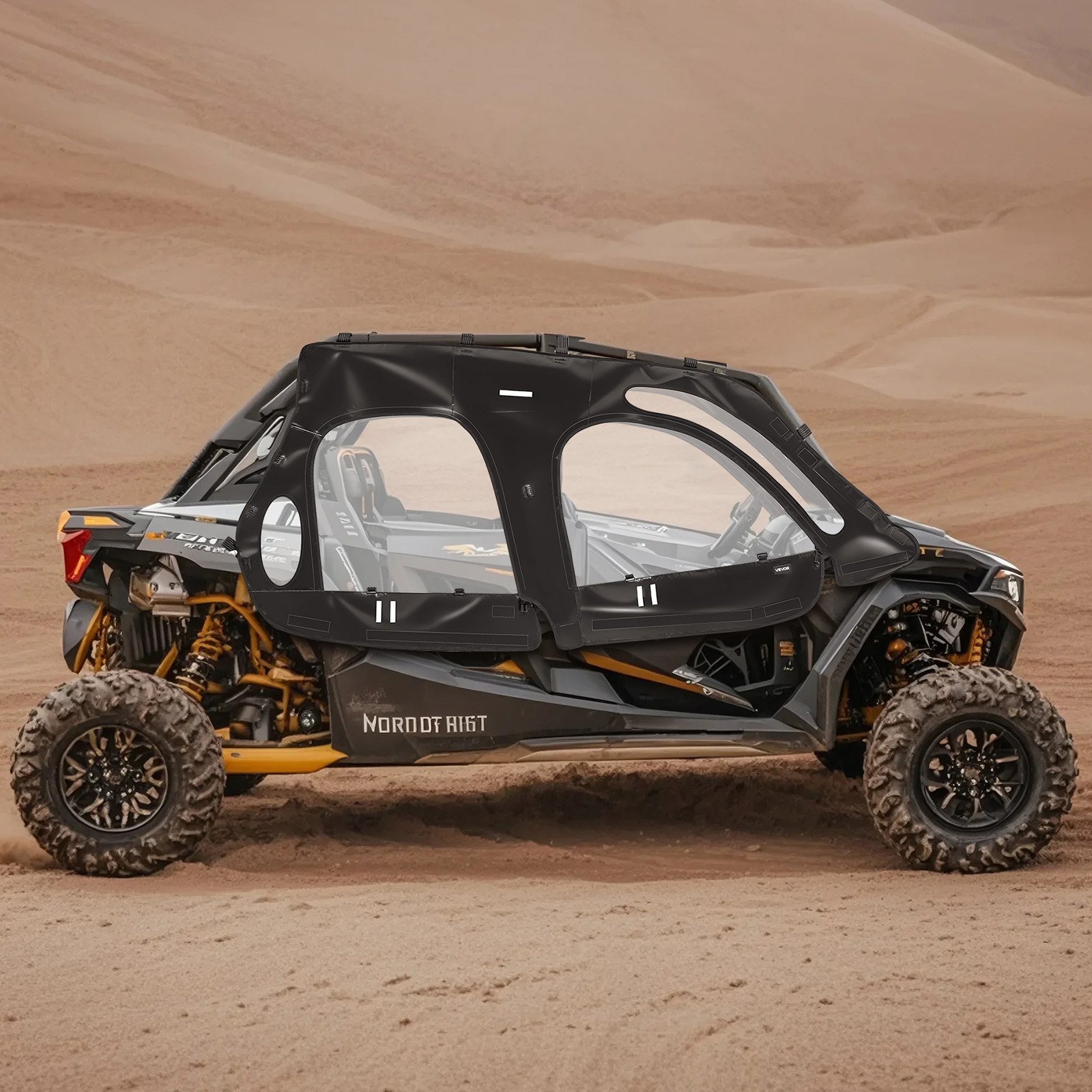 VEVOR Cab Enclosure Upper Doors, Compatible with Polaris RZR XP4 1000/Turbo 2014-2023, Soft Upper Doors, Windproof Upgraded Zipper UTV Soft Side Window Kit, Work with Side Mirrors and Windshields