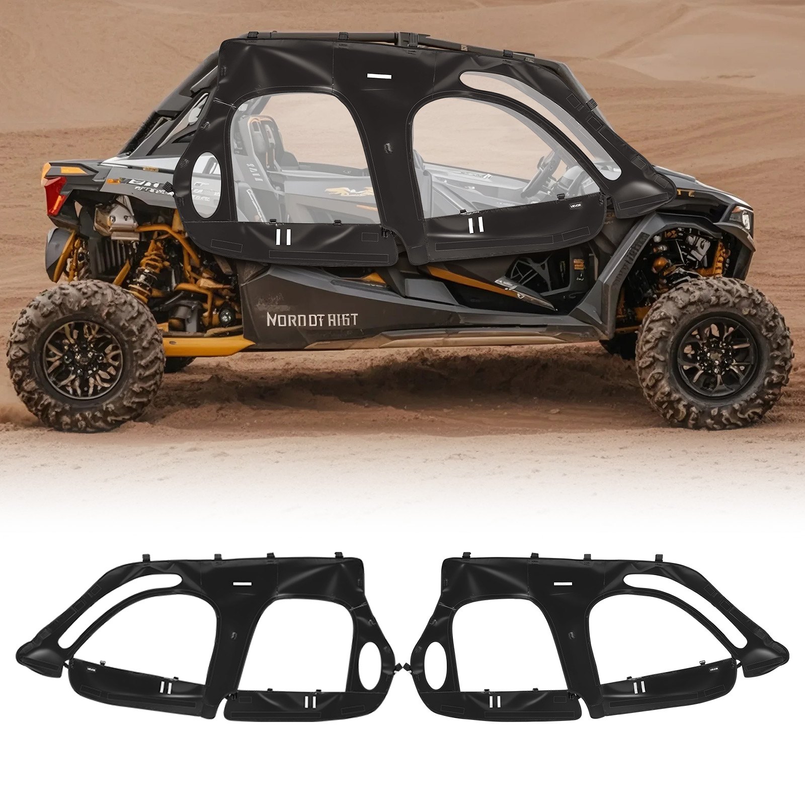 VEVOR Cab Enclosure Upper Doors, Compatible with Polaris RZR XP4 1000/Turbo 2014-2023, Soft Upper Doors, Windproof Upgraded Zipper UTV Soft Side Window Kit, Work with Side Mirrors and Windshields