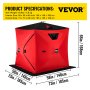 VEVOR ice fishing shelter, bright red, 58x58x66in interior, 73x73x66in overall.