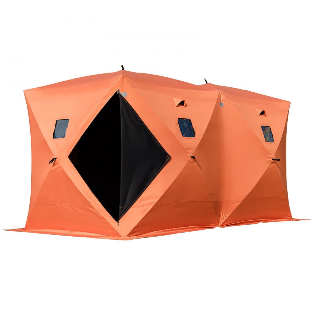 VEVOR Tente d'abri de pêche sur glace pour 8 personnes, abri de glace portable en tissu Oxford 300D avec conception de traction pop-up, abri de poisson sur glace solide, imperméable et coupe-vent pour la pêche en plein air, orange