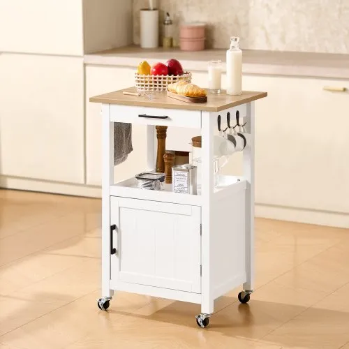 18x23in Kitchen Island Cart Rolling Storage Table with Single Door Cabinet