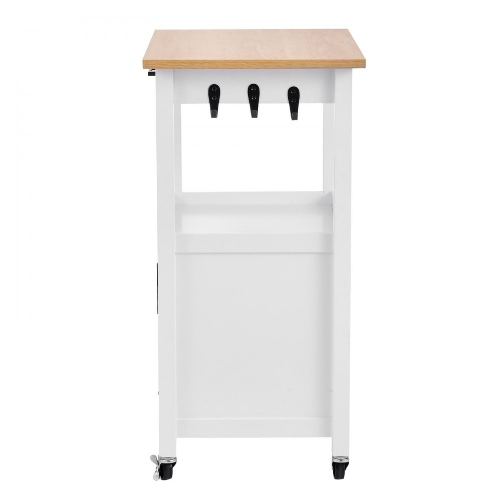 VEVOR Kitchen Island Cart with Single Door Cabinet, Mobile Carts with Drawer, Towel Rack, Hooks, Portable Table on Swivel Wheels, Small Coffee Islands Microwave Stand for Dining Room, 45x59cm, White