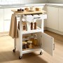 VEVOR Kitchen Island Cart with Single Door Cabinet, Mobile Carts with Drawer, Towel Rack, Hooks, Portable Table on Swivel Wheels, Small Coffee Islands Microwave Stand for Dining Room, 18x23 in, White