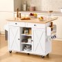 VEVOR Kitchen Island Cart, with Solid Wood Top and Storage Cabinet, Mobile Rolling Table with Drop Leaf, Drawers, Spice Towel Rack, Portable Islands on Swivel Wheels for Dining Room, 132cm Width, White