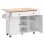 VEVOR Kitchen Island Cart, with Solid Wood Top and Storage Cabinet, Mobile Rolling Table with Drop Leaf, Drawers, Spice Towel Rack, Portable Islands on Swivel Wheels for Dining Room, 132cm Width, White