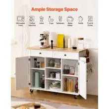 VEVOR 132cm Kitchen Island Cart Rolling Storage Cabinet Table Drawer Drop Leaf