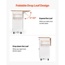 52in Kitchen Island Cart Rolling Storage Cabinet Table with Drawer Drop Leaf