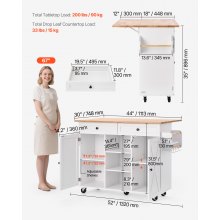 VEVOR 132cm Kitchen Island Cart Rolling Storage Cabinet Table Drawer Drop Leaf