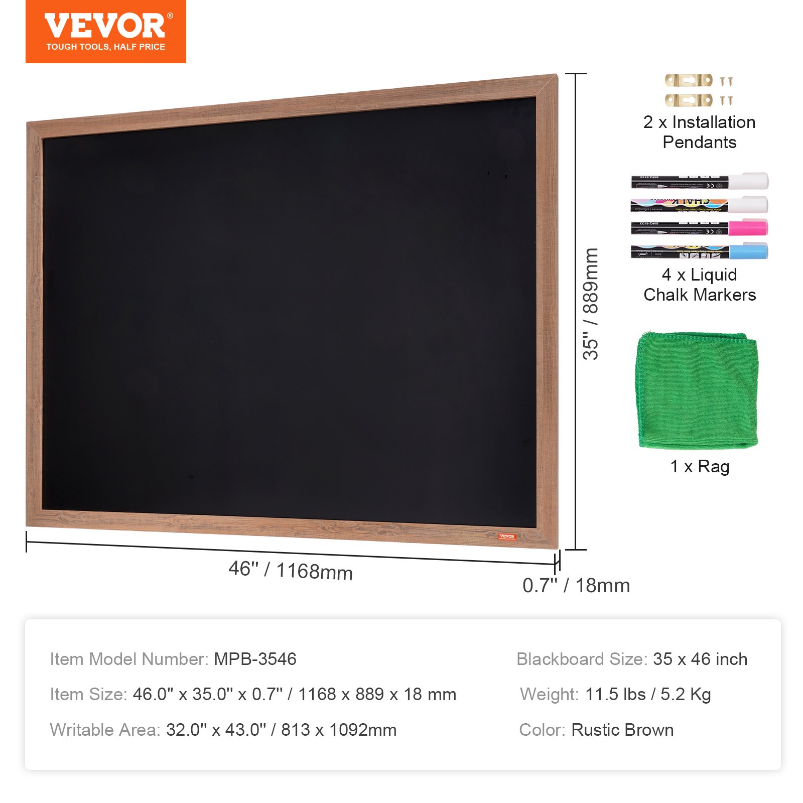 VEVOR Magnetic Chalk Board, Hanging Message Signs with Chalks, Vintage Chalkboard Sign, Rustic Brown Framed Calendar and Bulletin Combo Boards, 35"x46", Kitchen, Home Decor, Wedding