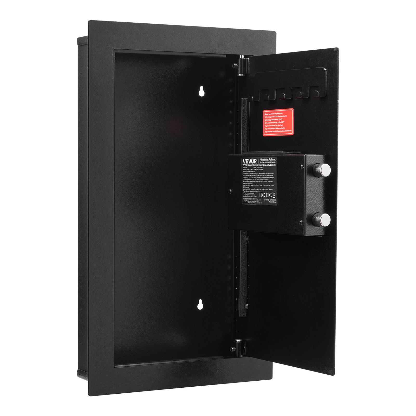 VEVOR Wall Safe, 3-Tier Hidden Wall Mounted Safe with Password & Key, Q235 Cold-Rolled Steel In-Wall Box with LED Lighting, 2 Adjustable Shelves & 5 Key Holders for Money, Jewelry, Passport, Black