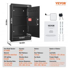 VEVOR 25.59" High Concealed Wall Safe, Keypad Access 3-Level Security Safe, Includes 3 Adjustable Shelves & 6 Hooks, Made of Durable Q235 Steel, Features LED Lighting & Alert System for Valuables